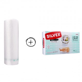 PACK Sacos para Alimentos em Rolo 350X500 (500 Uni) + Luvas em Ltex M - (100 Uni)